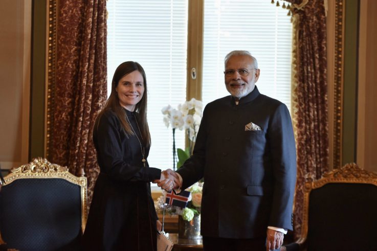 Prime Minister Shri Narendra Modi met the Prime Minister of Iceland Ms Katr�n Jakobsd�ttir Stockholm, April 17, 2018