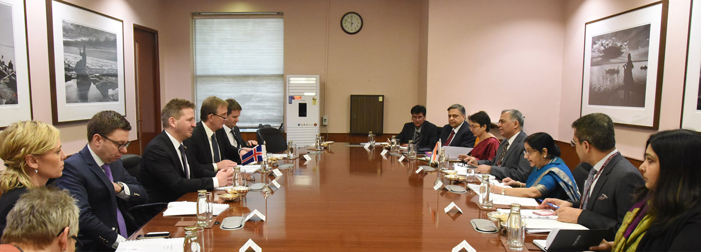 Bilateral meeting between Foreign Minister of Iceland and External Affairs Minister of India on 08.12.2018 in New Delhi.