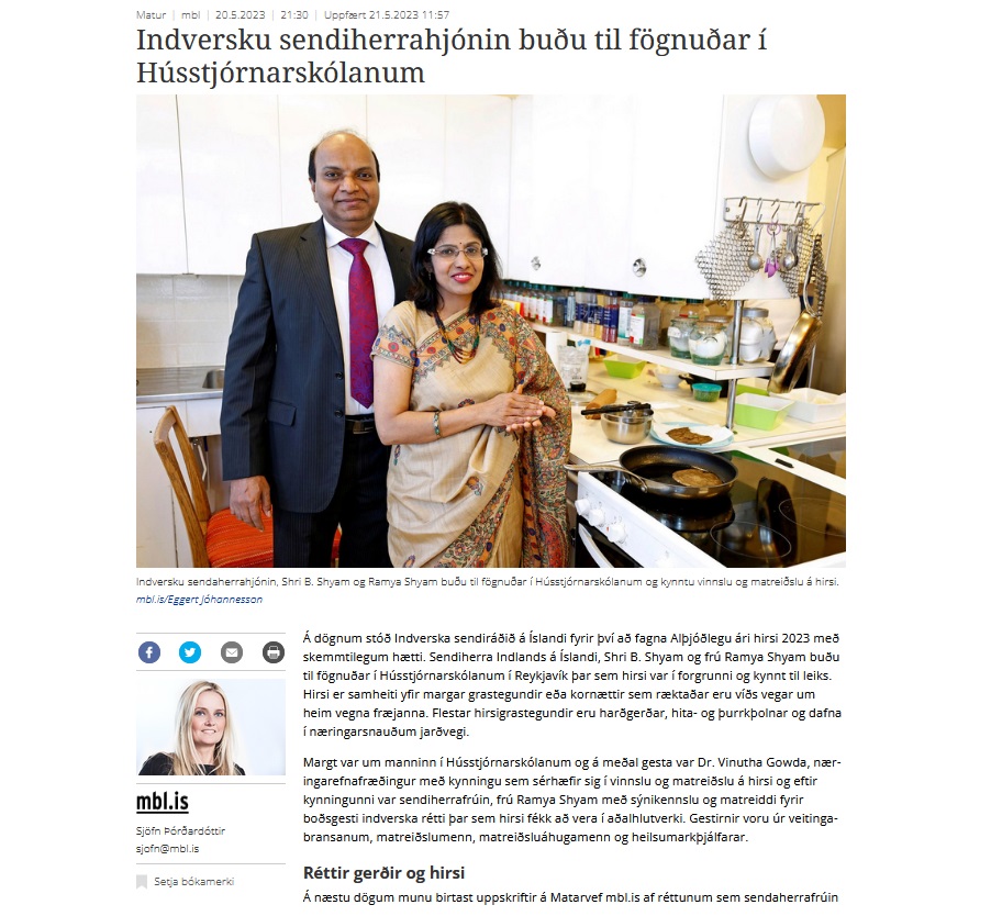 Morgunblaðið Carries an Article about the "Millets Food Festival" organized by Embassy of India, Reykjavik.